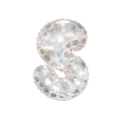 3D inflated balloon letter S with rainbow glass and sun smiley childrens pattern