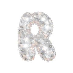 3D inflated balloon letter R with rainbow glass and sun smiley childrens pattern