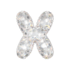3D inflated balloon letter X with rainbow glass and sun smiley childrens pattern