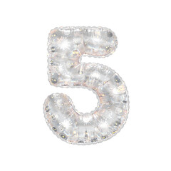 3D inflated balloon Number 5 with rainbow glass and sun smiley childrens pattern