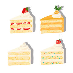 Assorted cakes on a white background