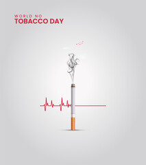 World No Tobacco Day, Heart bit line and cigarette concept, design for social media banner, poster vector illustration.
