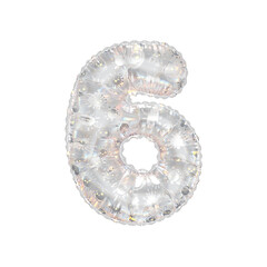 3D inflated balloon Number 6 with rainbow glass and sun smiley childrens pattern