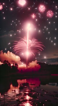 Patriotic holiday celebration of independence day outdoors with firework rockets 4K Video