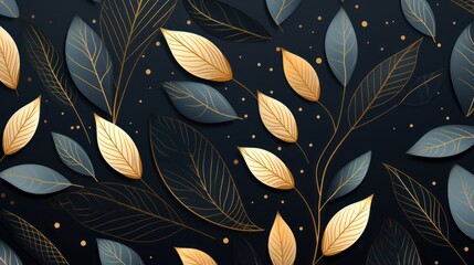 A black and gold leafy background with gold leafy designs