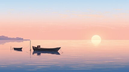 A tranquil coastal scene at sunrise illustration - obrazy, fototapety, plakaty