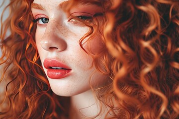 Close-Up Portrait of a Young Woman With Vibrant Red Hair and Soft Sunlight