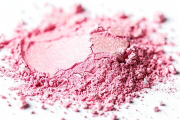 Crushed Pink Blush Makeup Powder Scatter on a White Background
