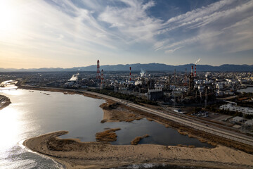 四日市コンビナート　磯津海岸からのドローンによる空撮