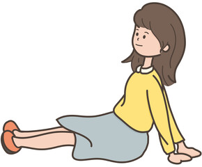 여유롭게 앉아 휴식을 취하고 있는 여자