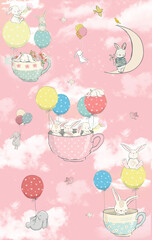 Rabiit cute in the cup cakr sweet ilustration