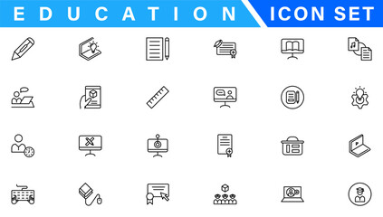 Education and Learning web icons in line style. School, university, textbook, learning. Vector illustration.