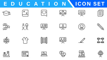 Education and Learning web icons in line style. School, university, textbook, learning. Vector illustration.
