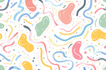 colorful hand drawn pastel lines, simple shapes and curves doodles background