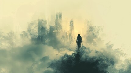 Illustration of a lone figure engulfed in PM 2.5 smog symbolizing the impact of air pollution on health.