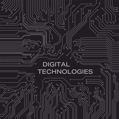 Digital technology printed circuit board. Vector illustration. Sketch for creativity.