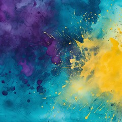 Obraz na płótnie Canvas Turquoise and yellow watercolour splatter background, purple yellow