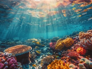 Underwater coral reef, colorful marine life, clear waters, sunny day, scuba diving wonder , close up - Powered by Adobe