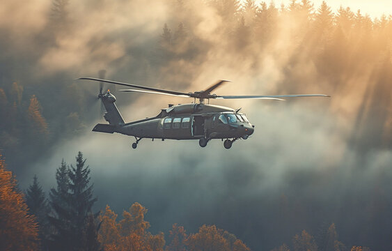 Military aircraft making a landing close to the woods