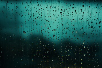 Turquoise rain drops on an old window screen with abstract background