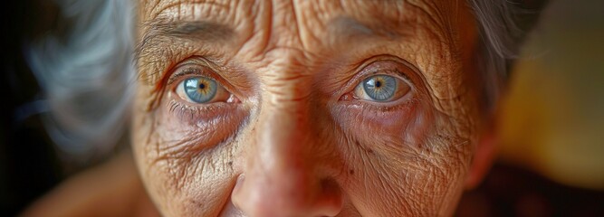wrinkles on an elderly woman's face - obrazy, fototapety, plakaty