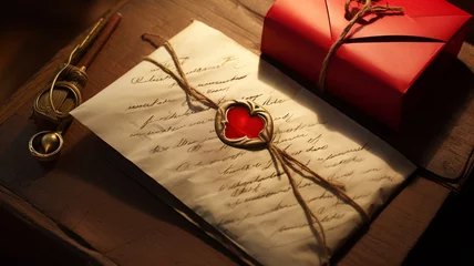Fotobehang A handwritten love letter sealed with a scarlet kiss, waiting to be discovered © Riffi artist