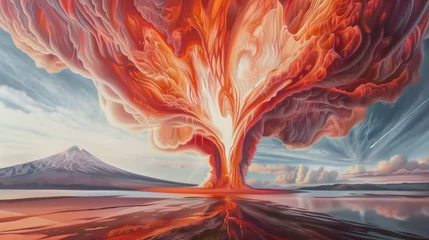 Fototapeten Paint landscape with a mystical volcano. Beautiful painting. © Bonya Sharp Claw