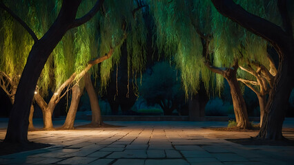 Whispering willows at the Alhambra�s Court of Lions Photo real for Legal reviewing theme ,Full depth of field, clean bright tone, high quality ,include copy space, No noise, creative idea - obrazy, fototapety, plakaty