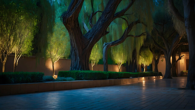 Whispering willows at the Alhambra�s Court of Lions Photo real for Legal reviewing theme ,Full depth of field, clean bright tone, high quality ,include copy space, No noise, creative idea
