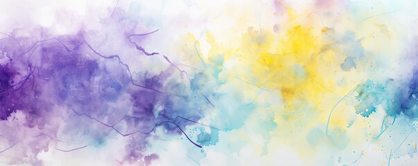 Fototapeta na wymiar White and yellow watercolour splatter background, purple yellow