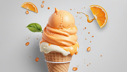 Watercolor Illustration of Orange Ice Cream colourful background - obrazy, fototapety, plakaty