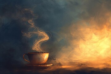 a cup of coffee with steam coming out of it - Powered by Adobe