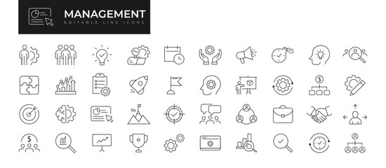 Business and management line icons set. Management icon collection. Vector illustrator