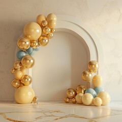 Fototapeta na wymiar Yellow and gold balloons and arch