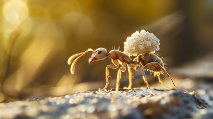 An ant carrying a sugra grain- macro shot