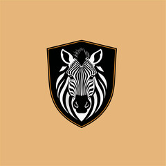 Abstract logo of zebra head, zebra animal shield illustration design.