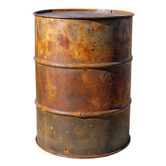 Rusty old metal barrel. isolated on transparent background.