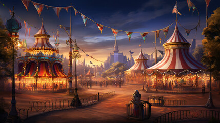 A magical carnival with whimsical rides and colorful t