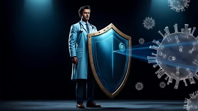 Viruses versus doctor. Seamless looping time-lapse 4k video animation background