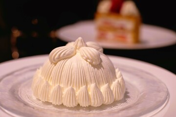cake of Crème Chantilly on the plate