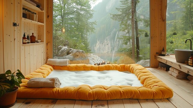 Cozy spa photos in the mountains, revealing a sanctuary of calm and tranquility.
