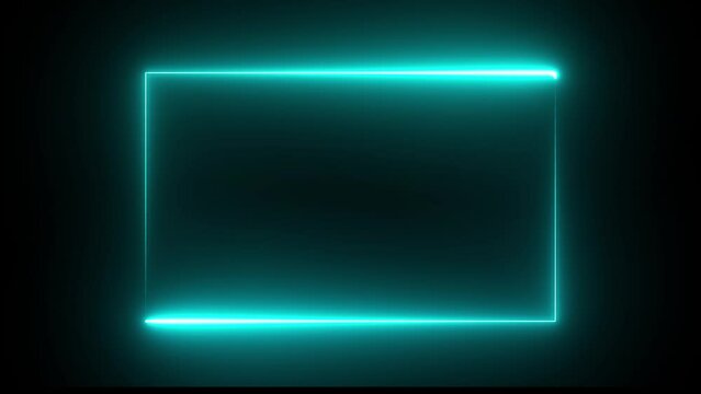 Multicolor neon effect rectangle frame line seamless looping video. Square flowing Multicolor neon light frame on black background.	