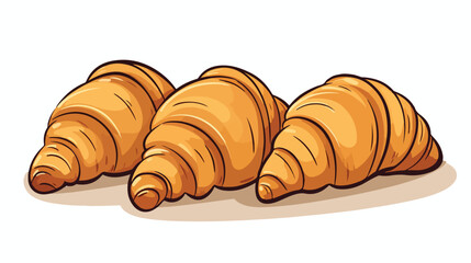Three croissants cartoon icon. Line art. Vector
