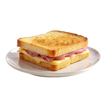 Sandwich croque monsieur on white plate. isolated on transparent background.