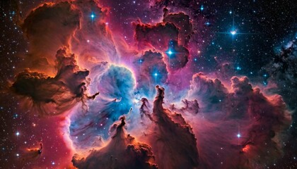 Glowing huge nebula with young stars. Space background. Stars of a planet and galaxy