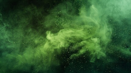 abstract powder splatted background, freeze motion of green powder exploding. - obrazy, fototapety, plakaty