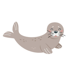 Cartoon hand drawn seal on isolated white background. Character of the polar arctic sea animals for the logo, print, design.