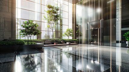 A luxurious modern lobby, where design and architecture meet to create a welcoming space for business and leisure