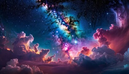 Fototapeta na wymiar Nebula and stars in night sky web banner. Space background