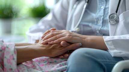 Fototapeta premium Compassionate Care Oncologist Soothing Patient During Chemotherapy Empathy and Support in Medical Treatment